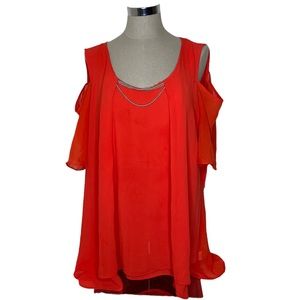 NY Collection Women Orange Cold Shoulder Blouse 1X